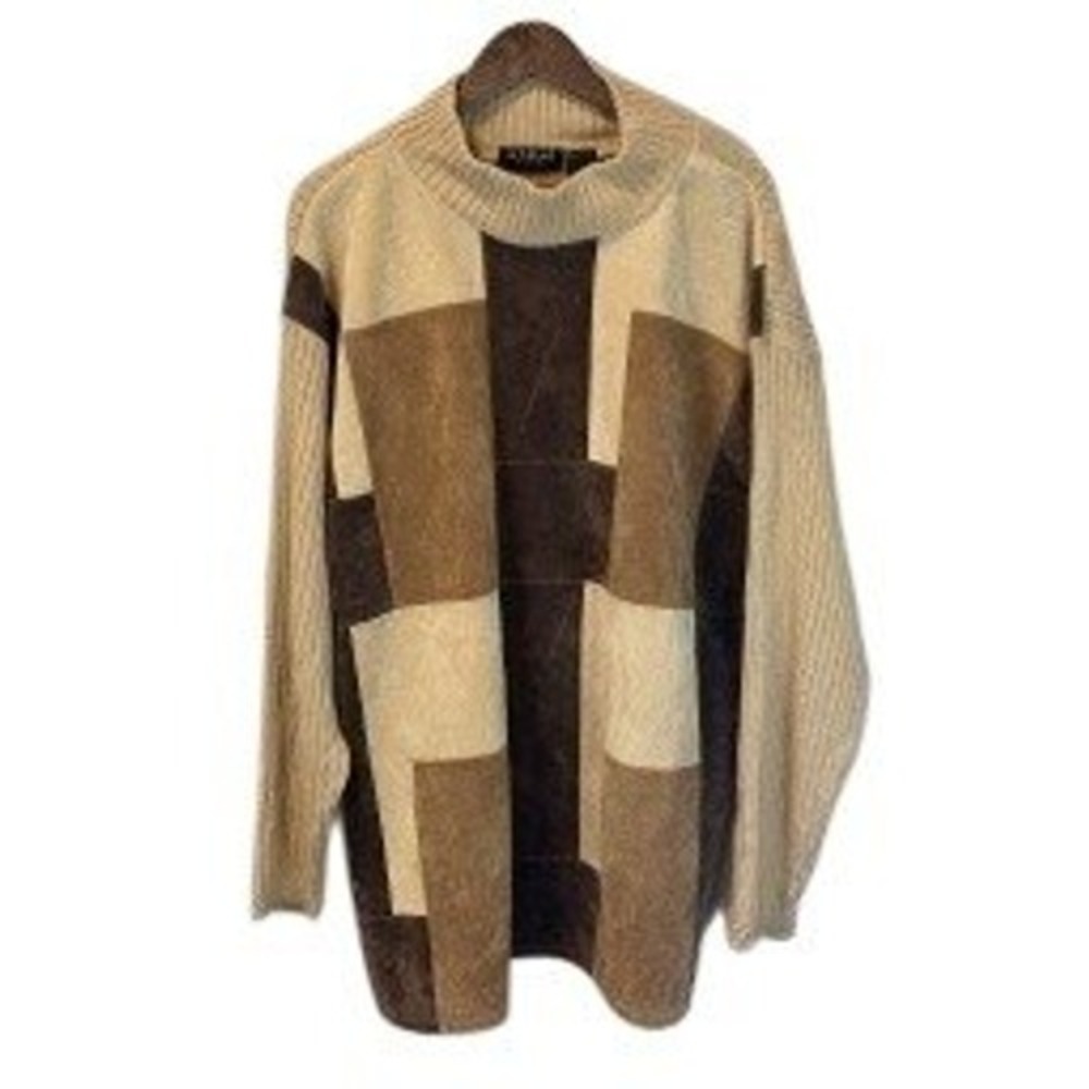 VINTAGE 1980s Koman Sport‎ Mens Patchwork Sweater Faux Suede Rib Knit Size XL